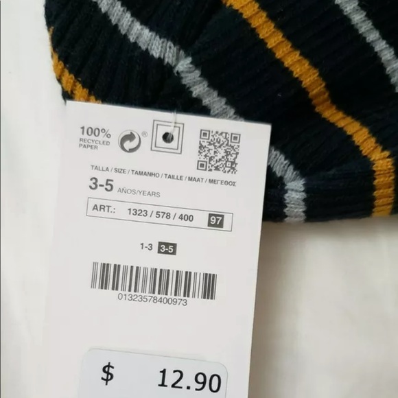👦🏻👧🏻NWOT Zara striped winter beanie hat 3-5 - Picture 3 of 4